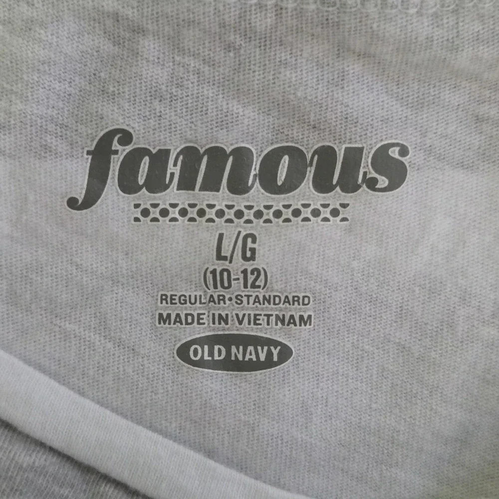 Old Navy Girls Size L Short Sleeve Round Neck White Gray Stripes T-shirt